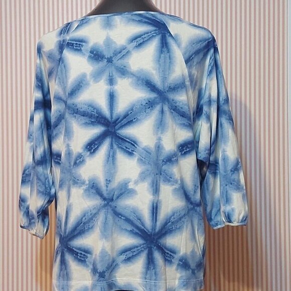 Ralph Lauren Blue Tie-Dye Boho Blouse Cottagecore Bohemian Chic Coastal Cowgir - Picture 2 of 8